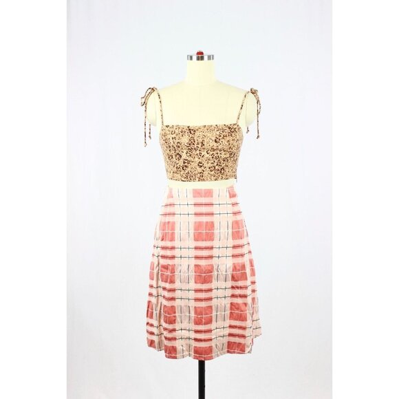Marni Dresses & Skirts - MARNI Ivory Pink Cotton Satin Seersucker Plaid Check A-Line Skirt, Size 38/2